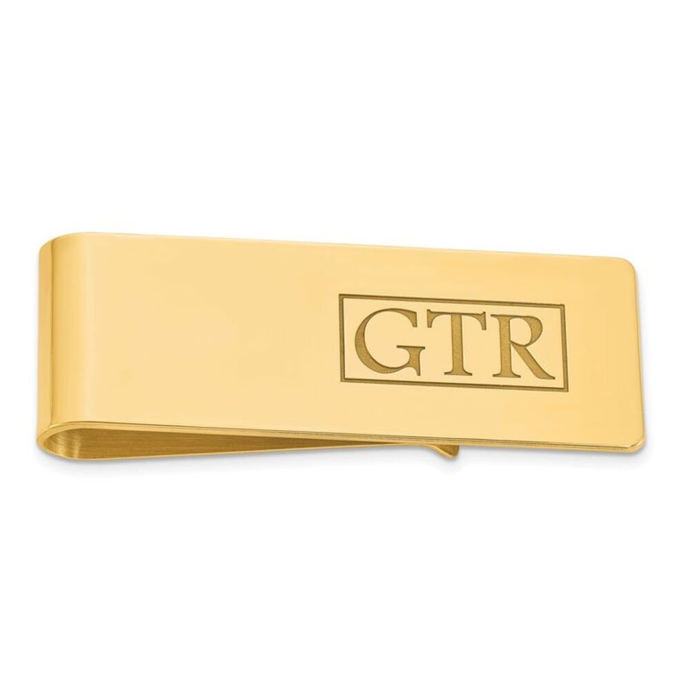 14K Yellow Gold Plated Silver Recessed Letters Fold Over Money Clip